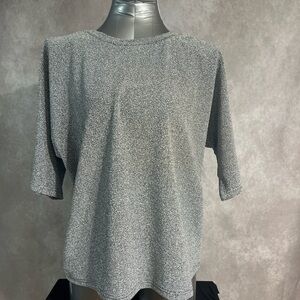 Annie Metallic Gray Short Sleeve Top
